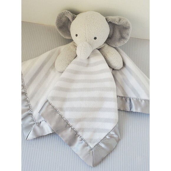 Cloud Island Gray White Striped Elephant Plush Satin Security Blanket Lovey Toy - Picture 4 of 8